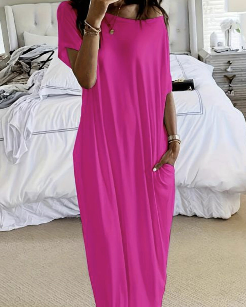 Off-Shoulder Batwing Sleeve Maxi Lounge Dress