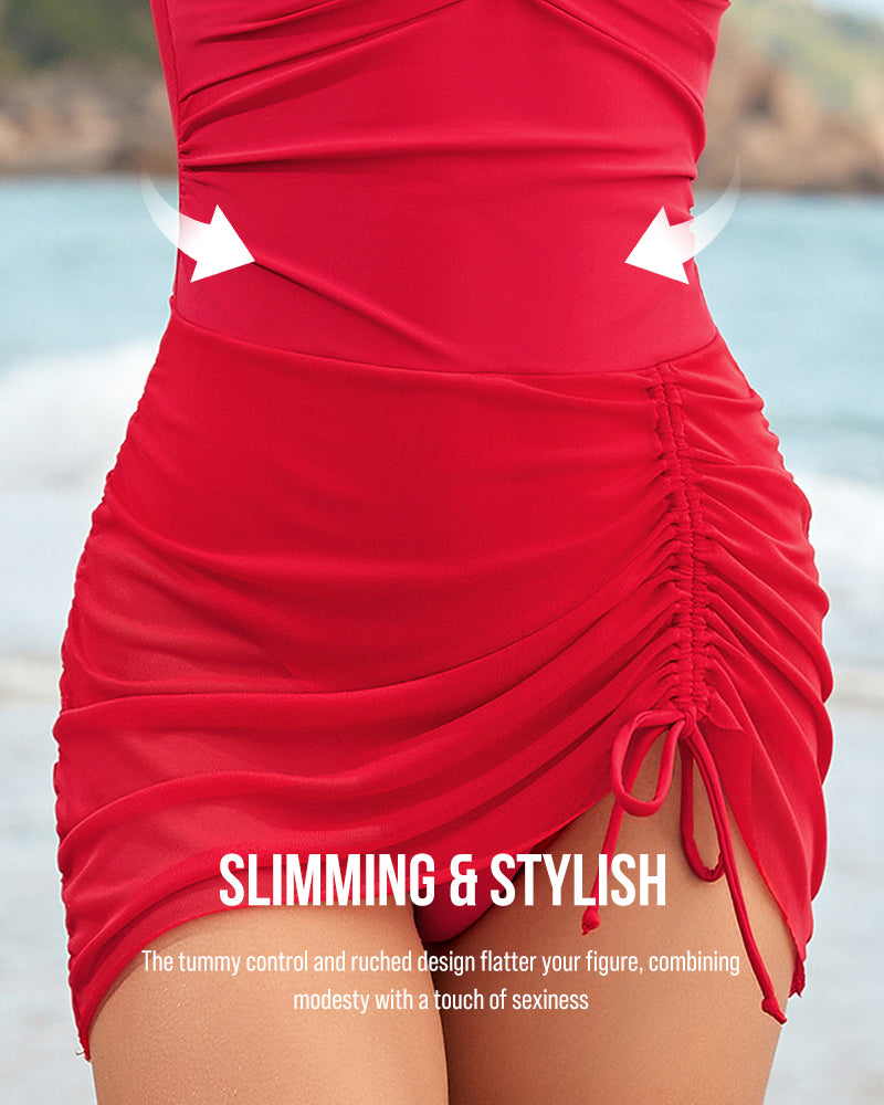 Drawstring Mesh One-Piece Swimsuit