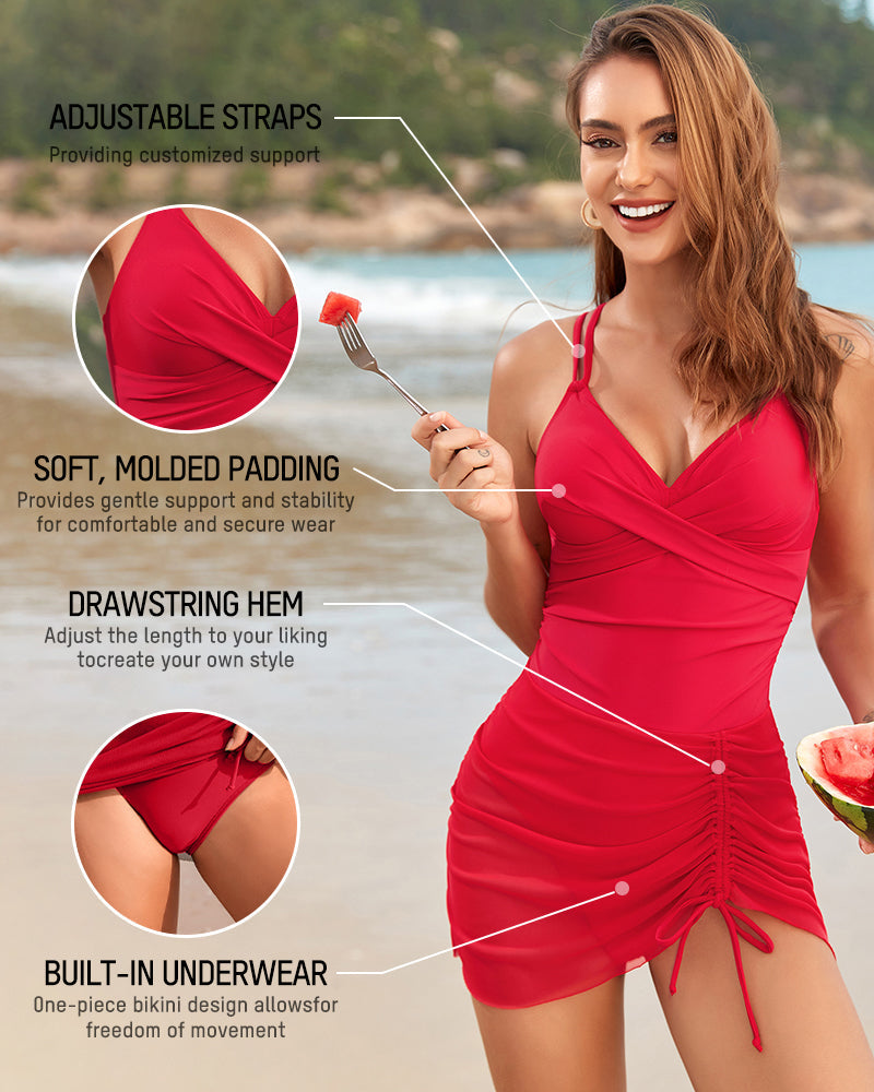 Drawstring Mesh One-Piece Swimsuit