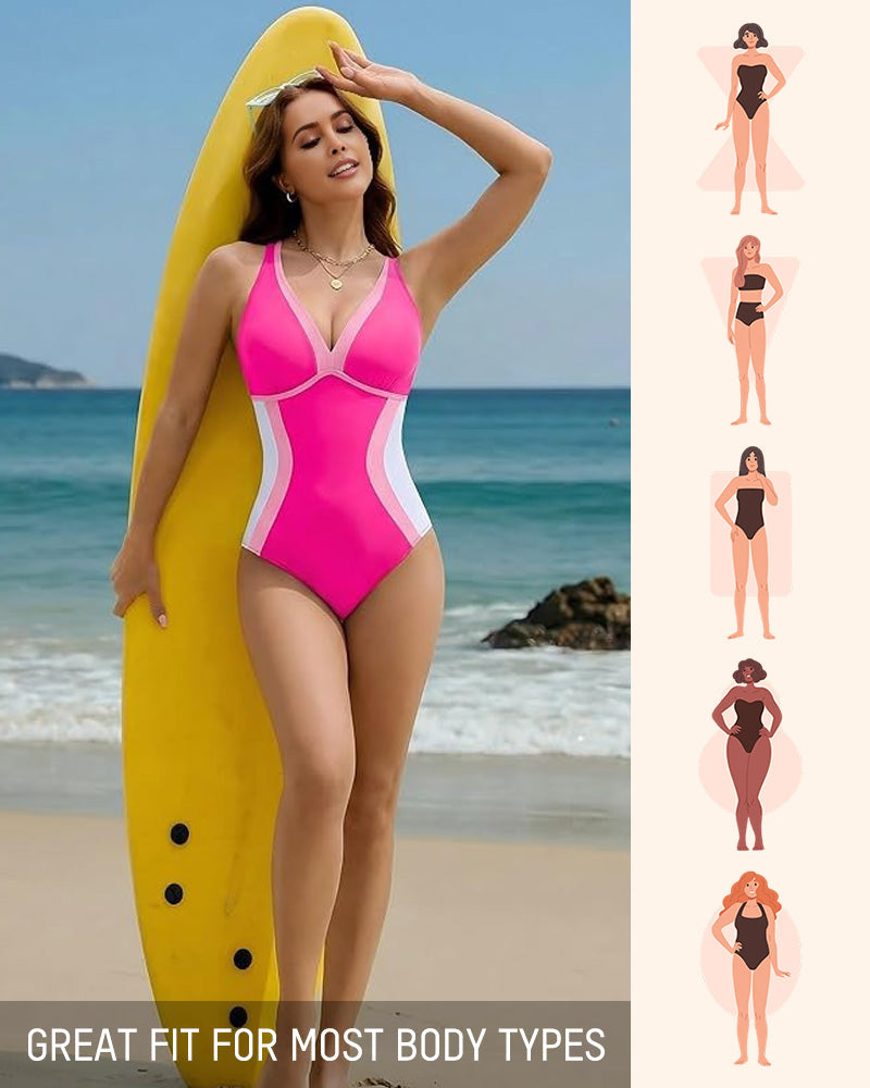 Color Block Tummy Control One-Piece Swimsuit
