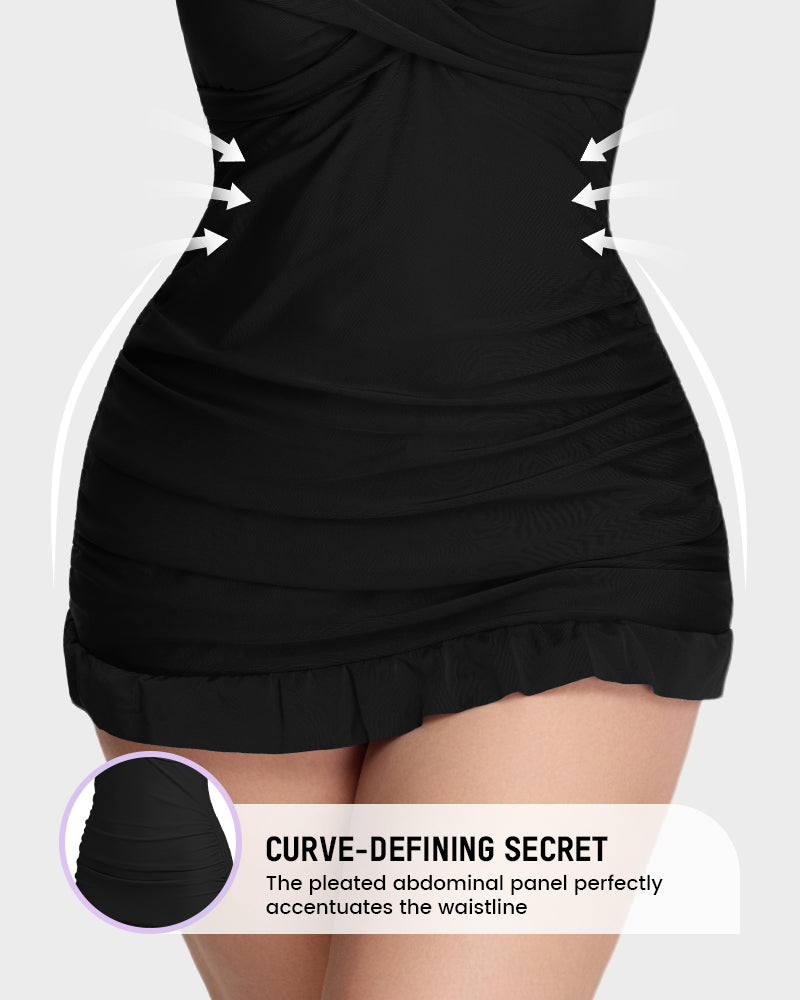 Deep V Cross-Back Ruched One-Piece Swimsuit