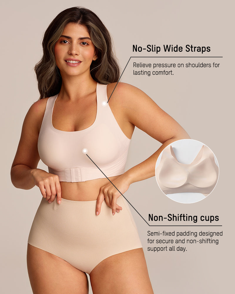 Front Closure Cross-Back Wireless Posture Bra