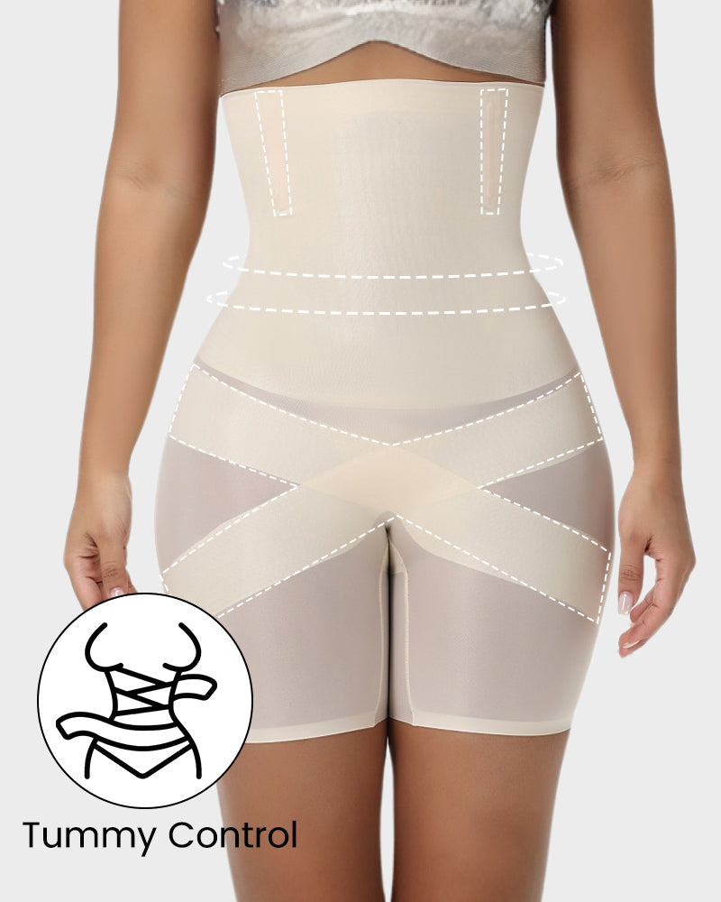 High-Waist Cross Compression Shaping Shorts