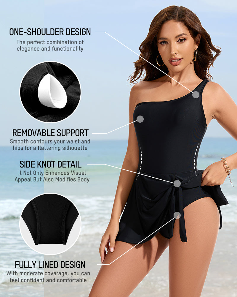 One Shoulder Skirted One Piece Swimsuit