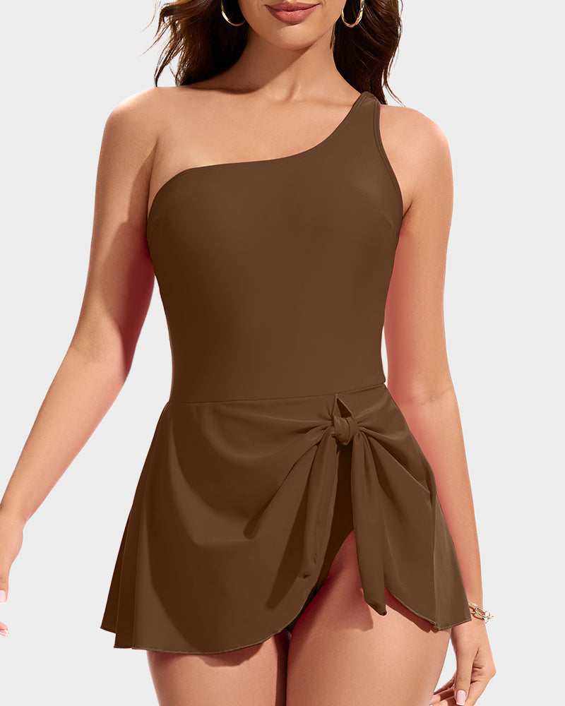 One Shoulder Skirted One Piece Swimsuit