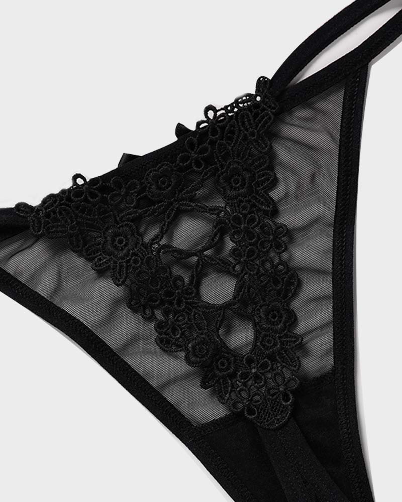 Lace-Trim Mesh V-String Panty